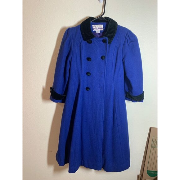 Vintage Lil Miss Bobbie Wool Long Dress Coat Lined Blue Girls Size Medium (7/8)